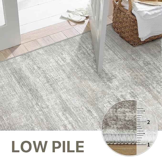 BEIMO Area Rugs 8x10 for Living Room Bedroom, Modern Abstract Machine Washable Rug, Large Soft Low Pile Floor Carpet with Non Slip Backing for Dining Room, Light Grey/Beige