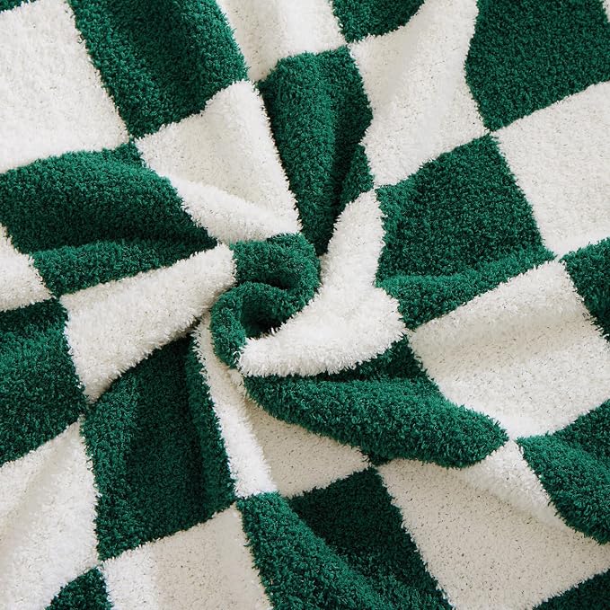 WRENSONGE Soft Checkered Throw Blanket for Couch-Cozy Warm Knitted Blankets | Lightweight Warm Fluffy Decor for Women, Mom, Her & Girls, Sofa, Chair, Bed, 50x70in, Avocado Green