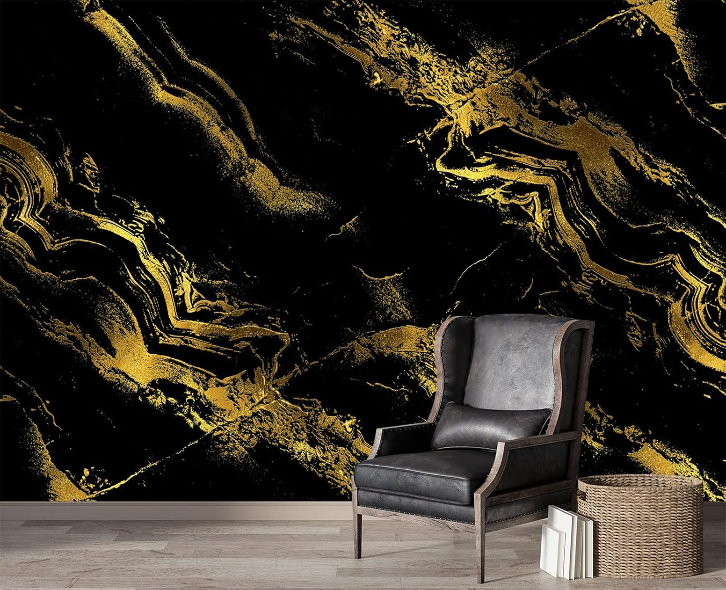 Black Gilded Marble Wall Mural Wallpaper for Bedroom 137" x 100"