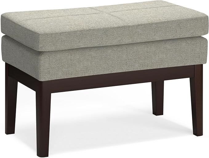 SIMPLIHOME Carlson Small Ottoman Bench - 27 inch Wide Upholstered Woven Fabric Rectangle Ottoman in Greige, Mid Century Modern Bench for Bedroom, Entryway or Living Room with Padded Seat