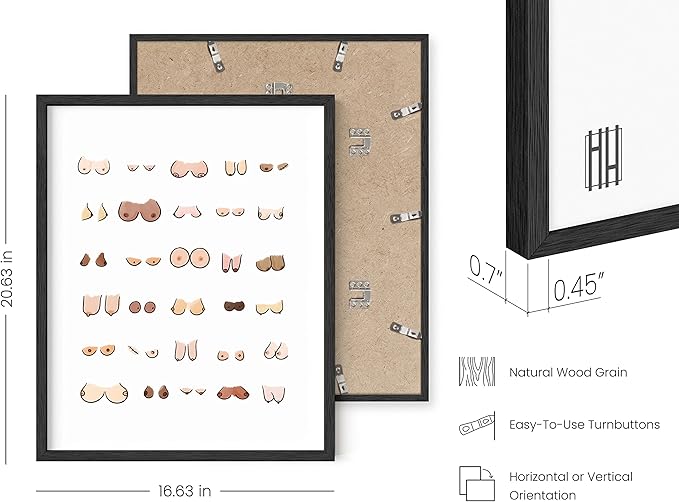 HAUS AND HUES Funny Bathroom Wall Art – Boobs Poster, Witty Restroom Prints, Humorous Washroom Artwork, Fun Wall Accent (16x20, Black Frame)