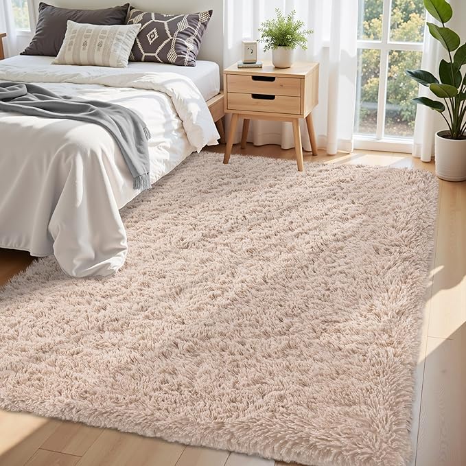 5x7 Area Rug for Living Room:Ultra Soft Fluffy Shag Beige Rugs,Large Fuzzy Plush Indoor Non Slip Carpet Washable Rug for Bedroom Kids Nursery Office Dorm Modern Decor(Beige 5'x7')