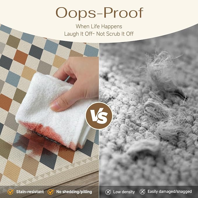 HUGEAR 8'x10' Linen-Look Checkered Outdoor Rug Waterproof Colorful Patio Outside Floor Mat Carpet for Deck Porch Balcony Backyard Camping RV Picnic Beach Area Rug Decor