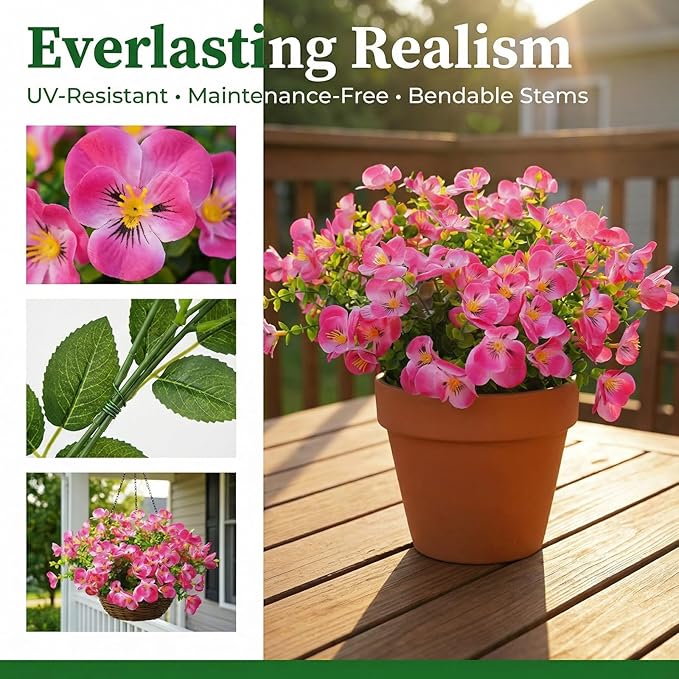 trytuny Artificial Flowers for Outdoor, Realistic Faux Plants for Outside Indoor Porch Patio Window Box Planter Home Decor (12pcs - Rose red)