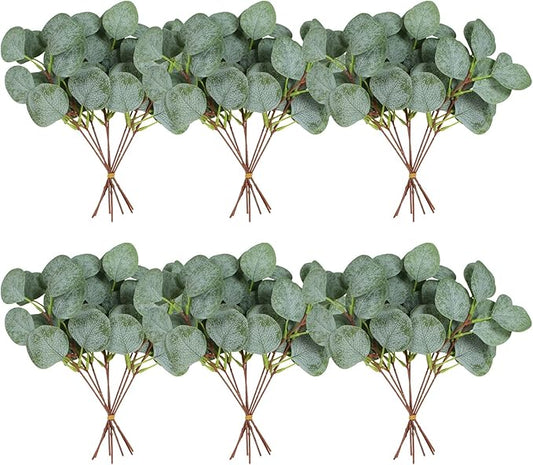 ZeKonan 40 Pcs Artificial Eucalyptus Stem, Fake Silver Dollar Eucalyptus Leaves Stems Bulk Real Touch Faux Leaf Branches for DIY Bouquets Floral Arrangement Wedding Home Decor