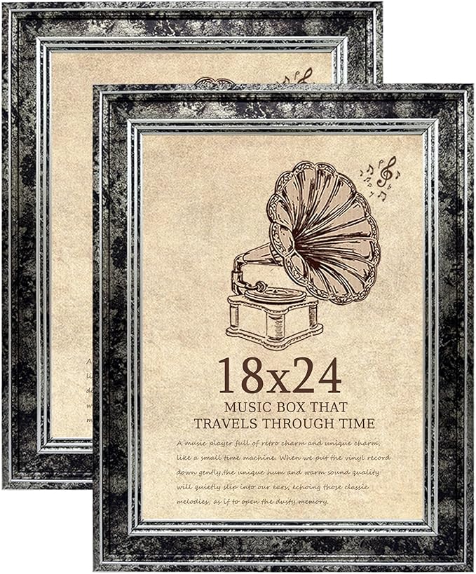 18x24 Picture Frame with Real Glass set of 2, Vintage Frames - Antique Style Frames for Wall - Ornate Frame for Rustic Black Office or Home Decor Display Family Friends Wedding Gift