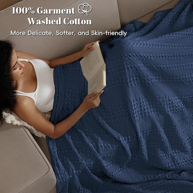 PHF 100% Cotton Waffle Blanket King Size for Bed, Lightweight Breathable and Soft for Summer, Luxury Aesthetic Waffle Weave Blanket for Home Decor & Gifts for Women, 108"x90", Black