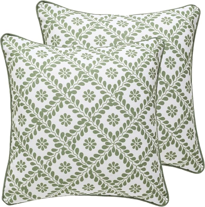 ISAENNE Designer Linen Throw Pillow Cover,Set of 2,18"x18"-Mosella C | French Elegant Square Decor Pillow Cover,Concealed Zipper Design,Floral Pattern,Sofa,Bedroom,Living Room,Lounge Chairs