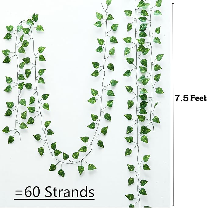 450 Feet 60 Pack Fake Greenery Hanging Garland, Artificial Ivy Leaf Plants, Vine Leaves, Flowers Foliage for Bedroom Garden Wall Decor