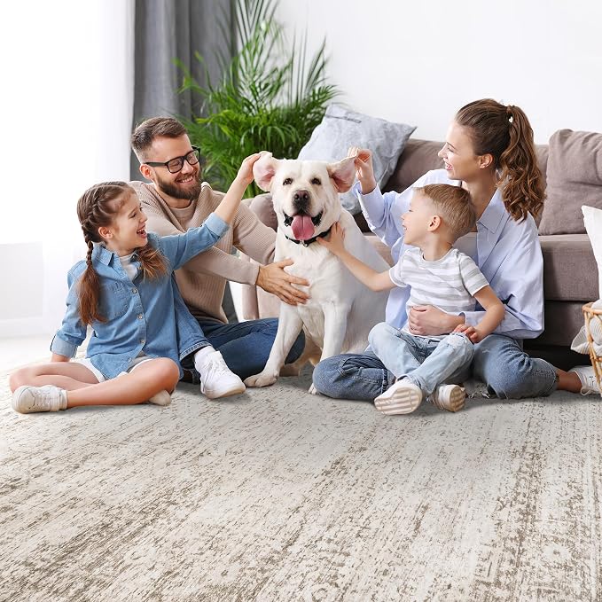 9x12 Area Rugs for Living Room Rug Washable: Modern Large Rug for Dining Room Bedroom Carpet Non Slip 9 by 12 Indoor Abstract Nursery Home Office Beige Ivory