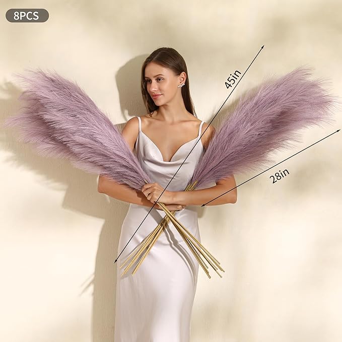 Wertuirk Purple Pampas Grass Decor - 45-Inch Set of 8 | Large Faux Pampas Grass Soft and Fluffy | Big Artificial Fake Flower | Perfect for Wedding Centerpieces, Baby Shower and House Decor