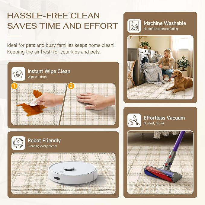 3x5 Beige Area Rug for Entryway Machine Washable Low Pile Checkered Mat Modern Accent Soft Non Slip Small Carpet for Entrance Bathroom Bedroom Indoor