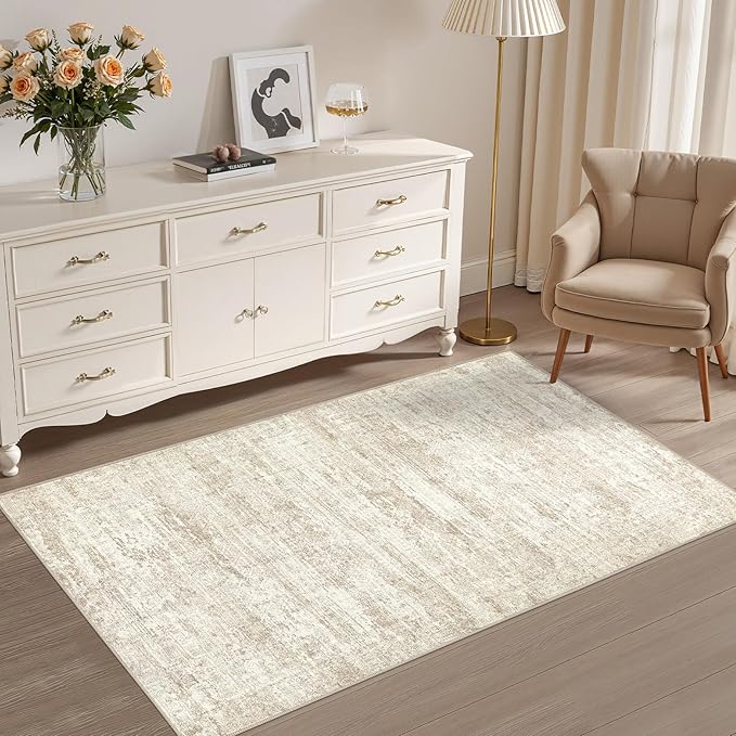 UERMEI 3x5 Washable Area Rug - Neutral Modern Abstract Living Room Rugs, Non-Slip Soft Large Indoor Floor Carpet for Bedroom Home Office & Under Dining Table Decor, Beige/Brown