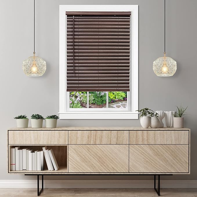 Cordless Room Darkening Venetian Blind - 33 Inch Width, 64 Inch Length, 2" Vinyl Slat Size - Mahogany - GII Luna Light Filtering Horizontal Mini Windows Blinds for Interior by Achim Home Decor