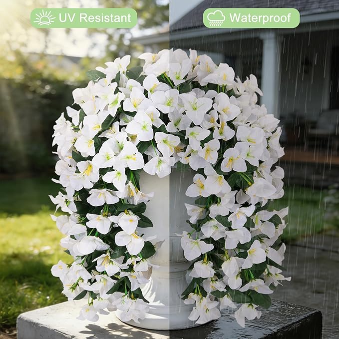 Fake Bougainvillea Artificial Flowers for Outdoors Decoration 2 pcs Faux Hanging Flowers Plants for Outdoor Planters UV Resistant Silk Bougainvillea Vines for Front Door Porch Urn Patio Garden