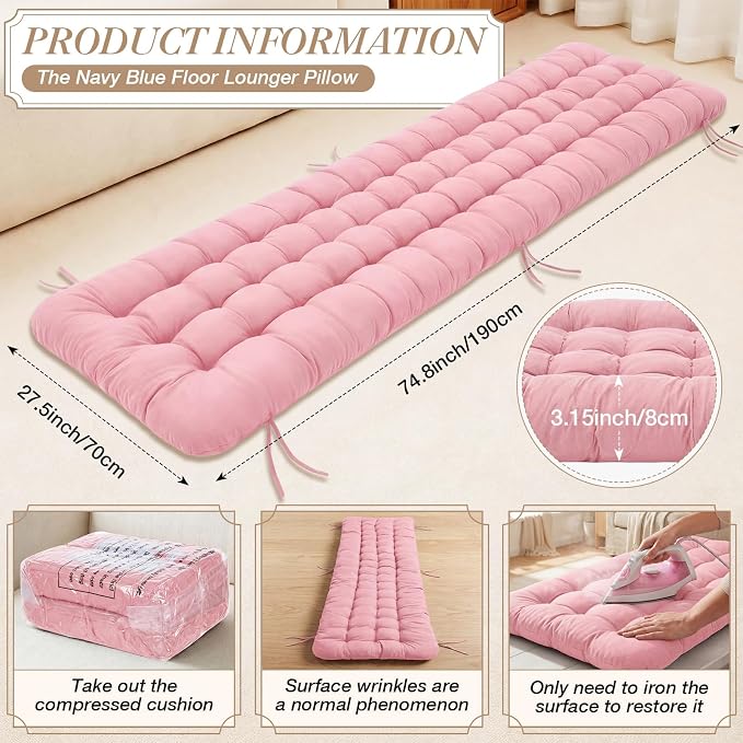 Wenqik Long Floor Cushion Large Floor Cushion with Brushed Cotton 74.8 x 27.5 x 3.15 in Jumbo Lounger Pillow for Outdoor Indoor Bay Window Meditation Yoga Reading Sleeping (Pink)