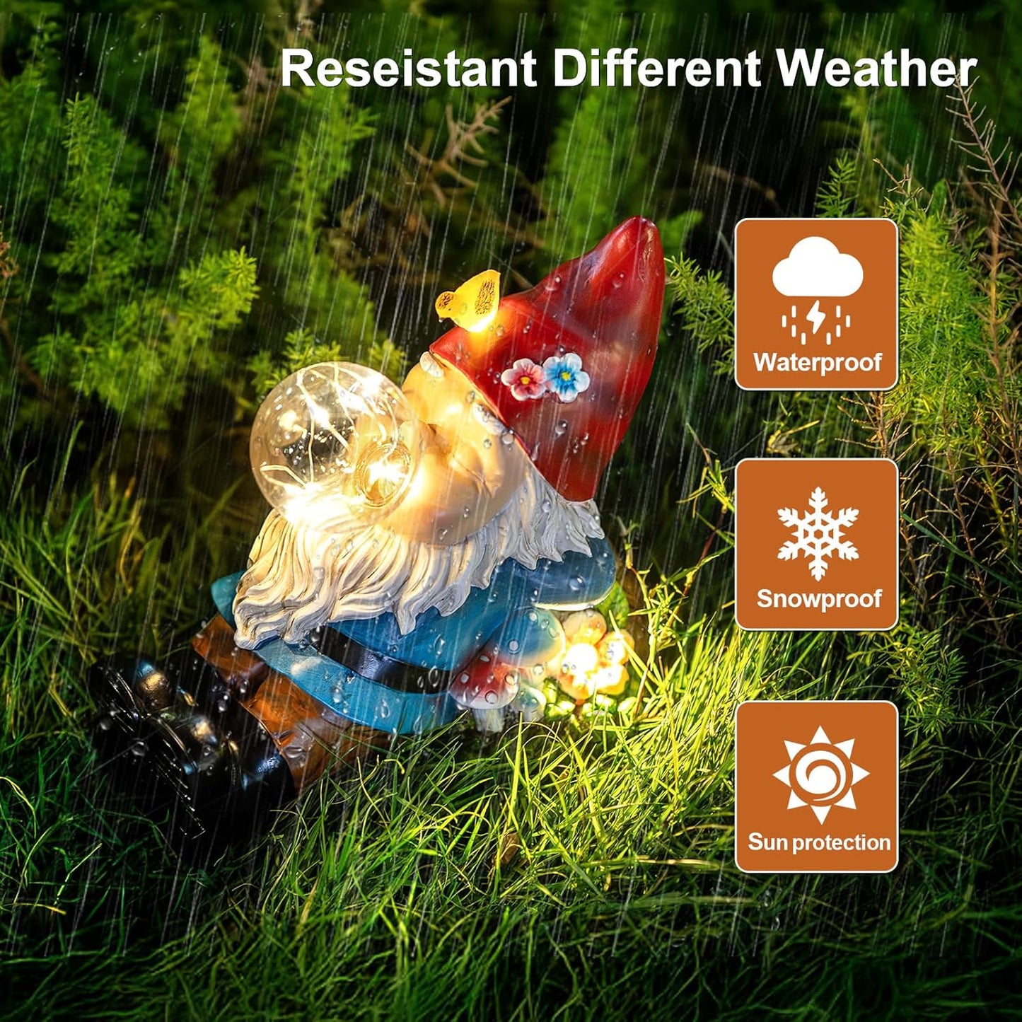 TIJNN Garden gnome Statue with Solar Lights. Funny Garden gnome Decorations for Your Yard, Outdoor Patio, Lawn, Gardens, Balcony or Home. Great Gift idea for Women and mums for Mother's Day.