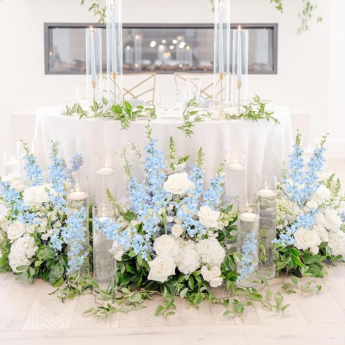 Light Blue Delphinium Artificial Flowers,8PCS Long Stem Fake Larkspur Flowers 33.5'' Faux Delphinium Bulk for Tall Vase Home Wedding Garden Table Decor (Light Blue)