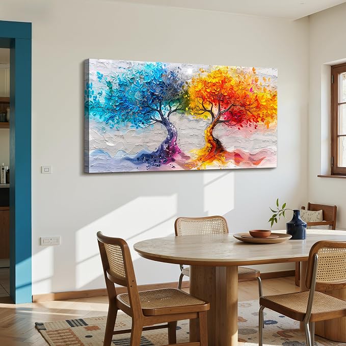 imjiayu Extra Large Wall Art, Tree of Life Wall Art, Abstract Art Wall Decor, Yin Yang Tree Prints, Art Nouveau Modern Decor, Nature Colorful Paintings for Living Room Dining Room Office 29"x57"