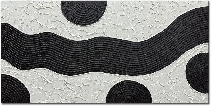 zoinart Hand-Painted Black and White Abstract Oil Paintings Modern Canvas Wall Art, Minimalist Texture Artwork for Living Room Bedroom Office Wall Decor Ready to Hang