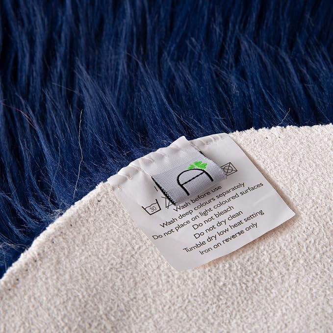 Ashler Faux Fur Rug - Fluffy Shaggy Area Rug, Ultra Soft 3 x 3 Feet Round, Navy Blue Fuzzy Machine Washable Shag, Nursery Decor Throw for Bedroom, Kids Room, Living Room