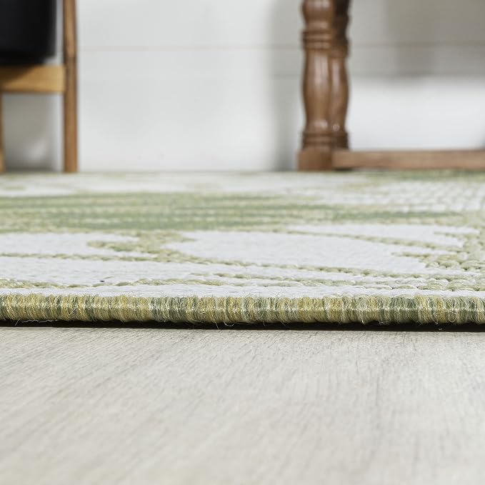 JONATHAN Y Floral Textured Weave Indoor Outdoor Area Rug 8X10 Green/Cream, Zinnia Modern for Backyard, Patio, Porch, Easy-Cleaning, High Traffic, Pet-Friendly, Non-Shedding (SMB110H-8)
