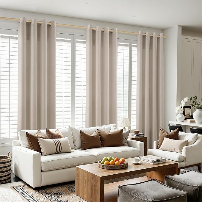 Aersas Cobblestone Linen Grommet Curtains 96 Inches Long 2 Panels for Living Room Sliding Glass Door Light Filtering Drapes 96 Inch Length Neutral Farmhouse Rustic Curtain for Office 52x96