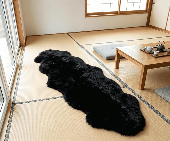 AOGELAN Area Rugs, Genuine New Zealand Sheepskin Rug, Soft Fur Throw Rug (Black, Double Pelt/2FT*6FT)
