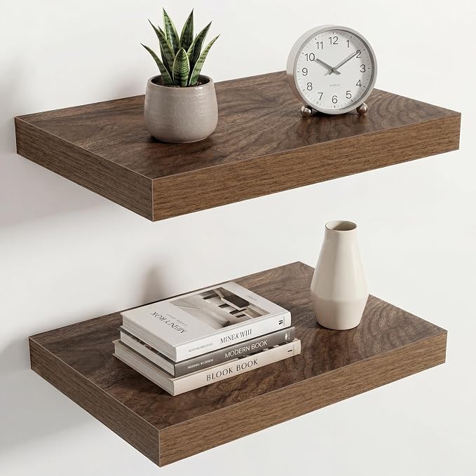 Acovy 10" Extra Deep Floating Shelves for Wall, 16" Long Wood Wall Shelves Set of 2 for Bathroom Bedroom Kitchen Living Room Laundry Room, Modern Floating Shelf for Home Decor