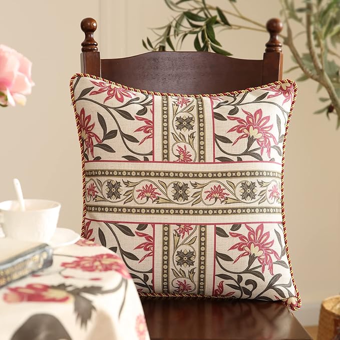 patdrea Designer Vintage Linen Throw Pillow Cover,18"x18"-Schumacher B | Elegant Decorative Pillow Case with Zipper,Floral Pattern,Cushion Coverfor Couch Living Room Bedroom Sofa