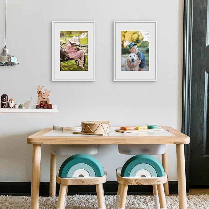 Picrit A3 Picture Frame Set of 12, Display 8.3x11.7 with Mat or 11.7 x 16.5 without Mat, Photo Frames for Wall Mounting Display, White
