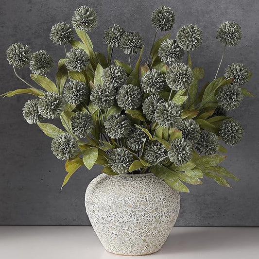 VIERENA 6 Pcs Faux Silk Pompon Mum Artificial Flowers for Vase -27", Bulk Fake Chrysanth Branches with Stems for DIY Bouquet Centerpieces Wedding Fillers Arrangements Shower Decorations (Dark Gray)