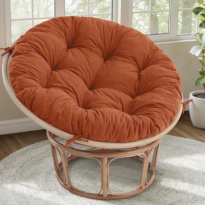 idee-home Papasan Chair Cushion, Circle Papasan Chair Cushion(Cushion Only) | Papasan Cushion with Thick Corduroy Cover, 52 x 52 Inch Cushion for Egg Chair, Navy
