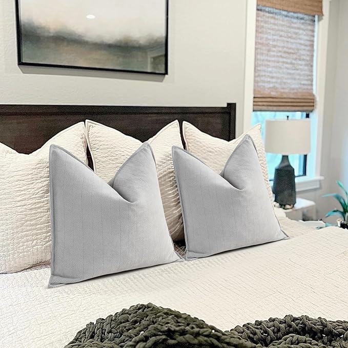 ZWJD Light Gray Pillow Covers 20x20 Set of 2 Chenille Throw Pillow Covers with Elegant Design Soft and Luxurious Decorative Throw Pillows for Couch, Bed, and Home Decor