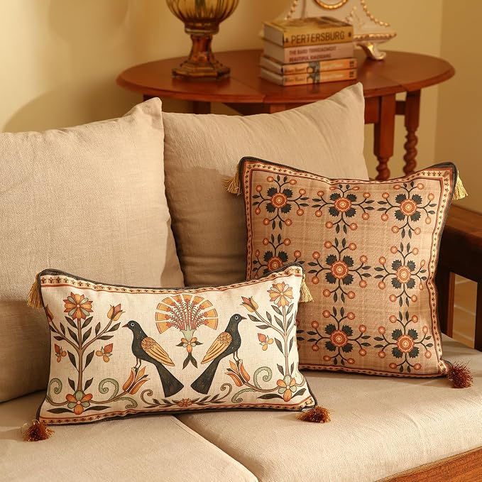 bilin gaier Designer French Linen Throw Pillow Cover,18"x18"-Seville B | Vintage Elegant Cottage Pillow Cover,Concealed Zipper,Sofas,Bedroom,Living Room,Lounge Chairs,All Season Home Decor