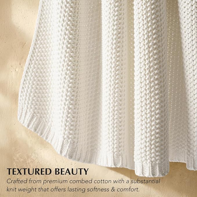EverGrace Organic Cotton Chunky Knit Throw Blanket, 50 x 60 Bright White | OCS Certified Organic Cotton, Seed Stitch Knit, Soft & Breathable, Cozy Midweight, Decorative Throw for Couch, Bed & Sofa