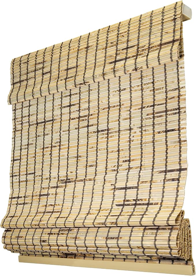 CHICOLOGY Bamboo Roman Shade, Cordless Light Filtering Woven Wood Window Treatment for Living Room, Dining Room, Kitchen & Office, Natural Bamboo Blinds for Boho Coastal Decor, Tortoise, 47"W x 64"H