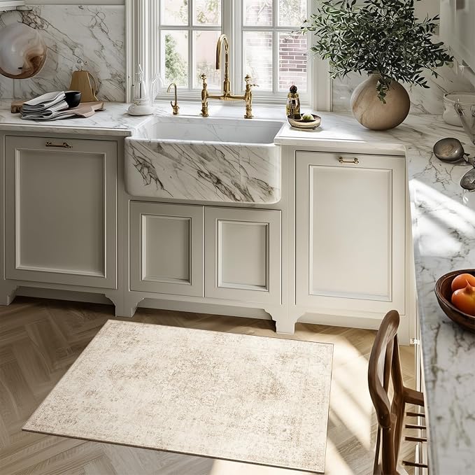 Machine Washable Area Rugs for Entryway: Door Mat Indoor Entrance 2x3 Boho Rug Vintage Distress Non-Slip Low Pile Soft Throw Carpet for High-Traffic Areas Kitchen, Hallway, Farmhouse Decor