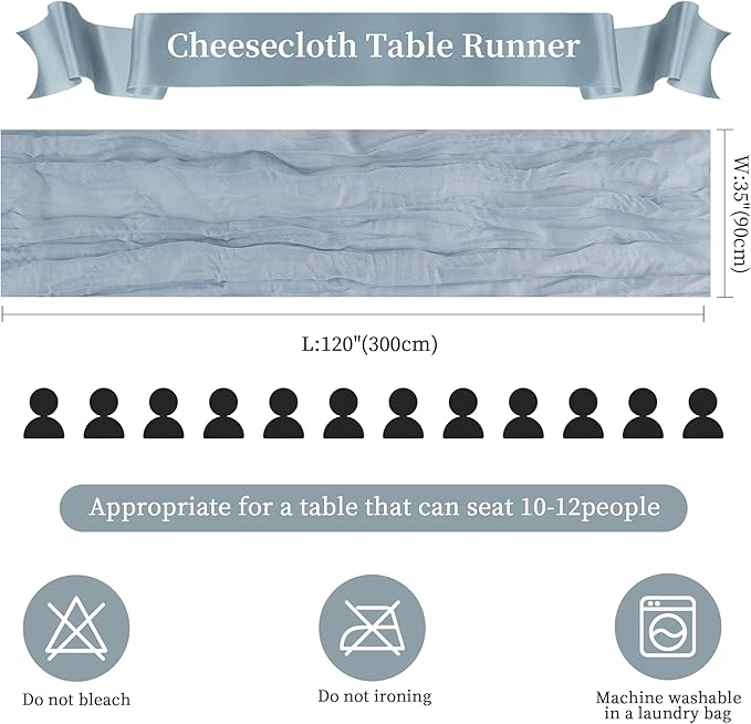 6 Pack Dusty Blue Cheesecloth Table Runner 10FT Long Easter Spring Boho Gauze Table Runner Rustic Sheer Runner for Spring Wedding Bridal Baby Shower Birthday Party Table Decor Home Easter Decorations