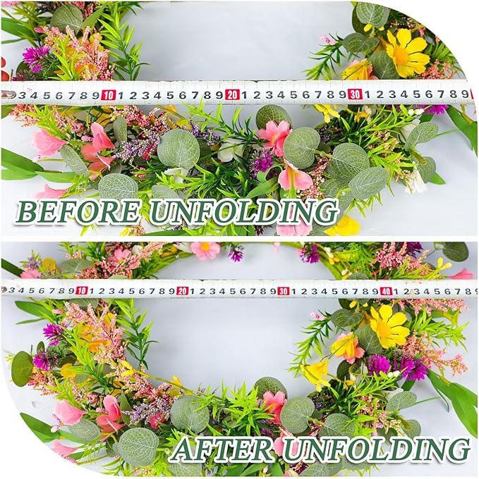 20 Inch Artificial Spring Wreath Handmade Wildflower Daisy Lavender Wreath Colorful Spring Wreath for Front Door Home Wall Porch Farmhouse