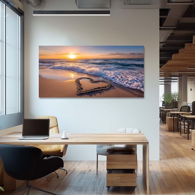 Ggaafet Romantic Love Beach Wall Art for Living Room Canvas Painting Prints Romance Sunset Brown Sandbeach Art Deco Modern Artwork Office Bedroom Family Room Decor Large