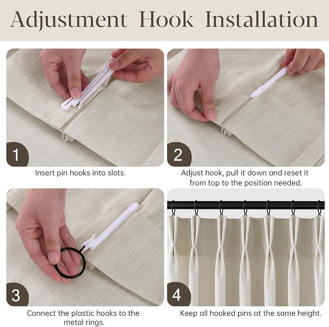 Pinch Pleated Thick Linen Curtains 108 Inch Length 2 Panels Set for Living Room Warm Beige Neutral Pleated Curtains Semi Sheer Light Filtering Privacy Bedroom Window Drapes