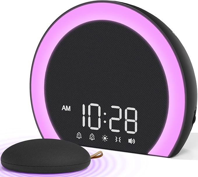 ANJANK Super Loud Alarm Clock with Wireless Bed Shaker, Vibrating Dual Alarm with Light Wake Up for Heavy Sleepers & Hearing Impaired, 9-Color Night Light, 5 Sounds, 0-100% Dimmer, USB Charger