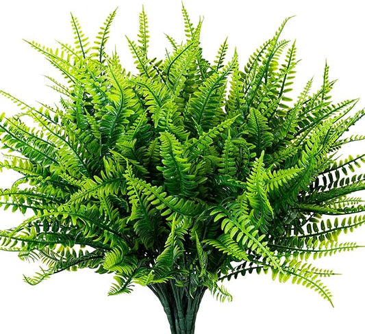 Nigirior 12 Bundles Artificial Fake Plants for Outdoor Faux Boston Fern for Home Decor UV Resistant Fake Plants Greenery for Front Porch Planter Indoor or Outdoor (Green)