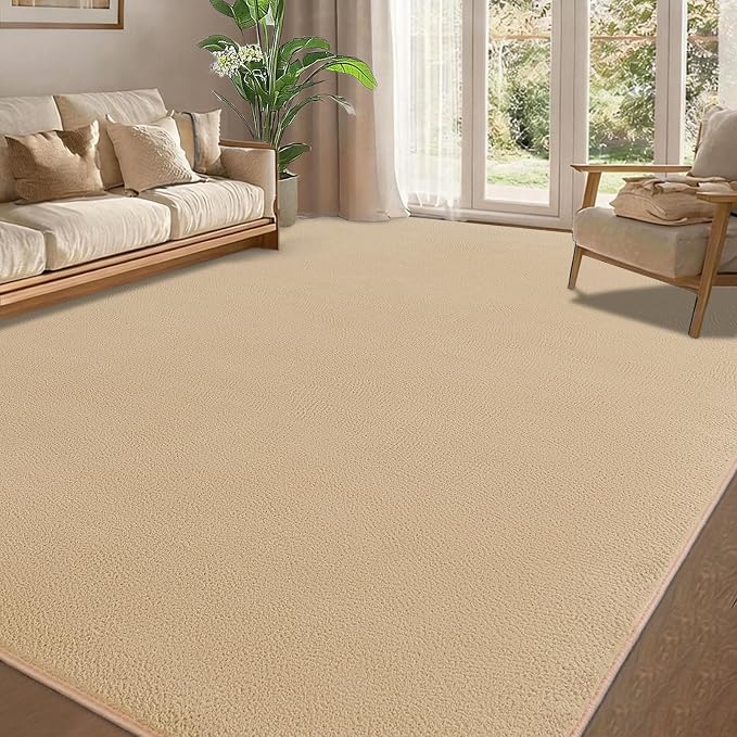 qulint 5x8 Washable Area Rug for Bedroom, Farmhouse Tan Nursery Rug with Thickened Memory-Foam Soft Washable Living Room Carpet, Minimalist Solid Non Slip Carpet for Kid Room Dorm Home Decor