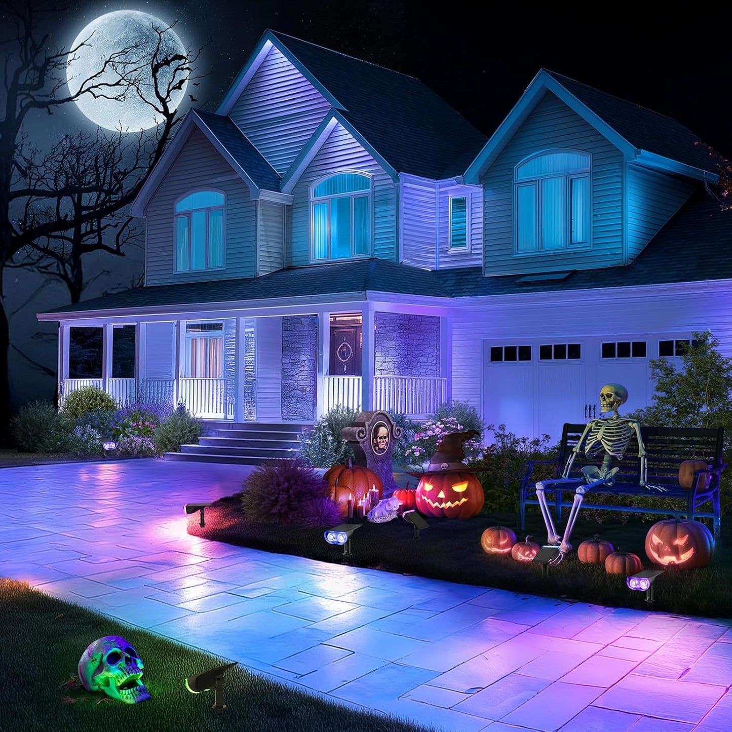 Linkind Solar Lights Outdoor Waterproof IP67, StarRay RGB Solar Spot Lights Outdoor, Color Changing Outdoor Solar Lights for Yard, Garden, Pathway, Decorations (Multicolor, 4 Pack)