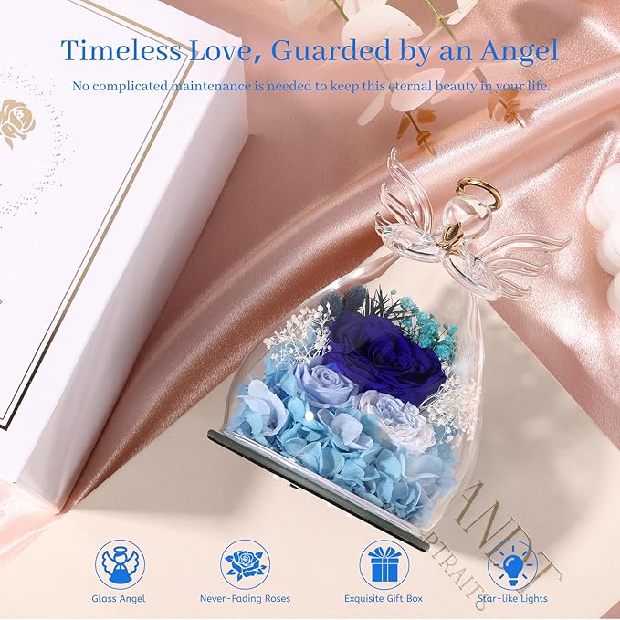 Bessol Gifts for Mom Birthday Flowers for Women Mothers Day Flowers for Delivery Preserved Roses Forever Flower in Glass Angel Figurines Fresh Eternal Rose for Grandma Wife Sister Daughter Friends