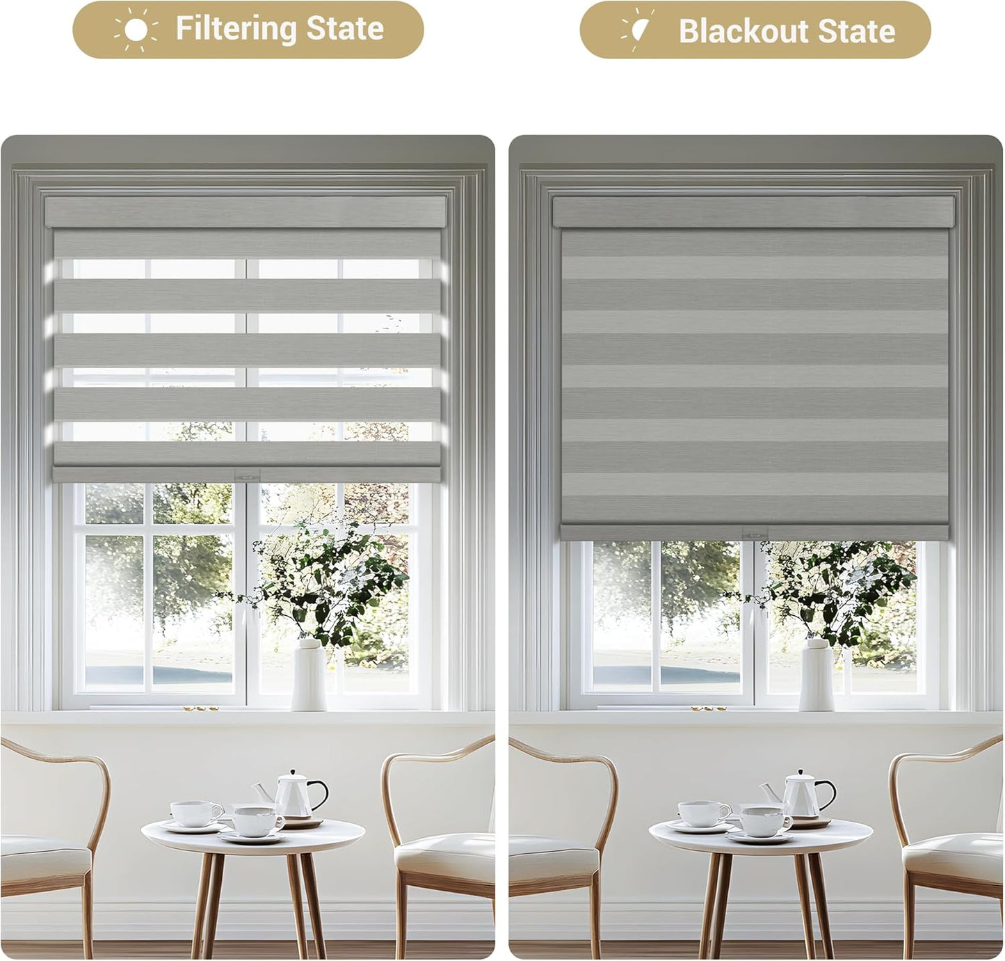Cordless Zebra Blinds for Windows, Blackout Interior Blinds,Easy to Install,UV Protection,for Offices and Home,Custom Roller Shades, Mousse Light Grey,73" W x 56" H