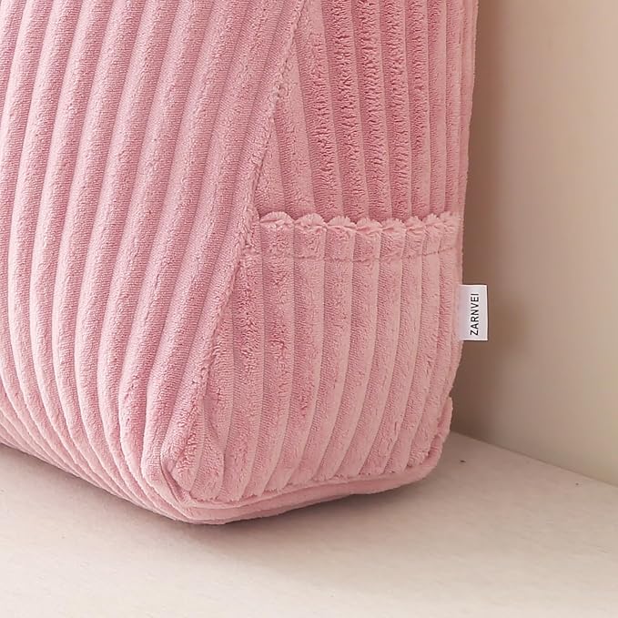 Corduroy Wedge Reading Pillow for Bed, 3 Sizes, 4 Colors for Bed, Sofa, Office Chair (Pink, Small 16 * 14 * 7in)