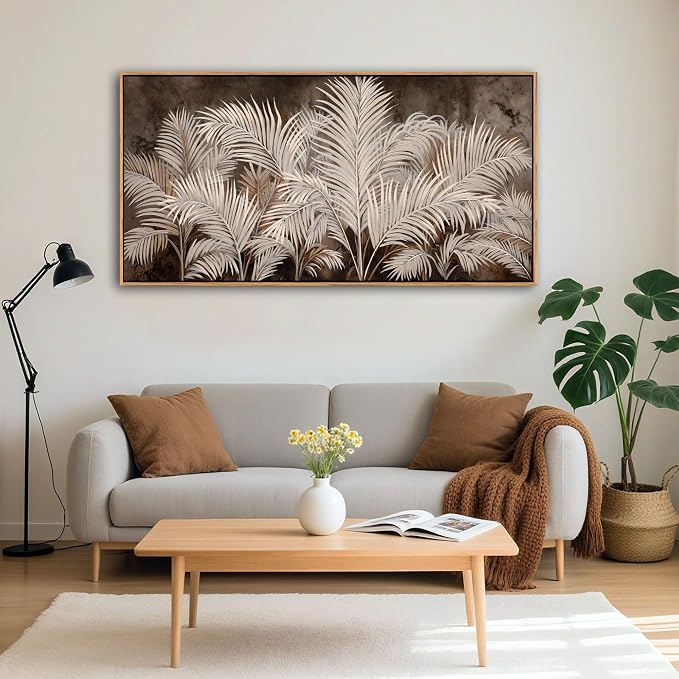 Boho Wall Art in Modern Brown, Minimalist Canvas Artwork for Living Room,Framed Large Wall Art for Bedroom Wall Decor - Textured Decorative Neutral Wall Pictures 20×40IN